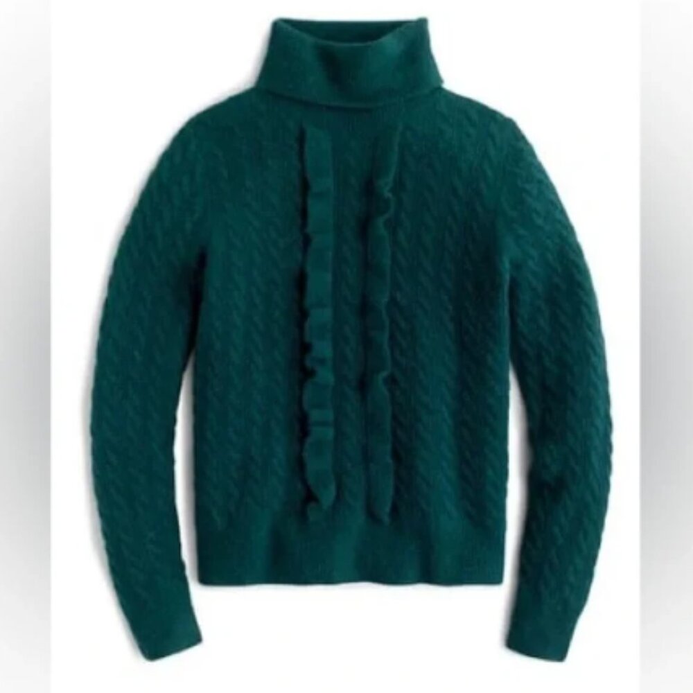 J Crew Ruffle Front Cable Knit Turtleneck Sweater (1408)
